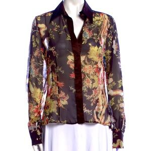 Just Cavalli VINTAGE Floral Printed Chiffon & Satin Blouse. Size M/US8/IT44